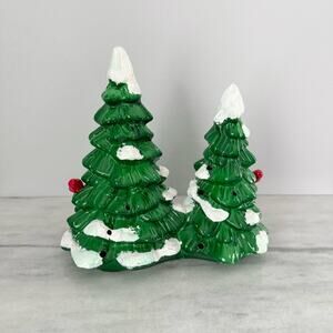 Vintage Department 56 Ceramic Christmas Trees Green & White Bulbs Lights Holiday